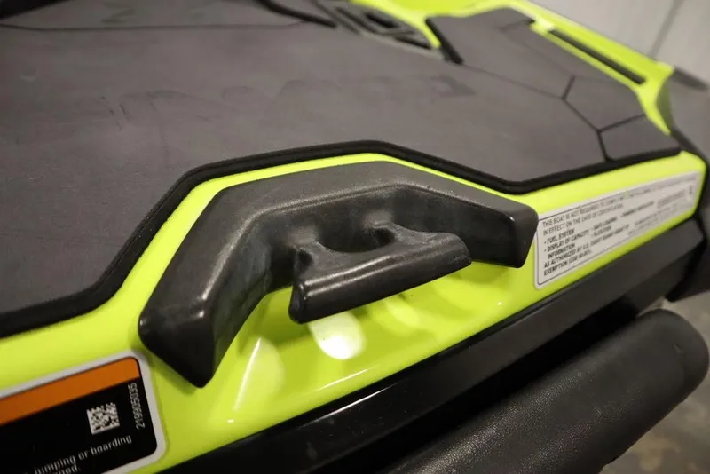 Slide: The Image of 2018 Sea-Doo RXT-X 300 handle detail, featuring vibrant yellow and black design. - 19