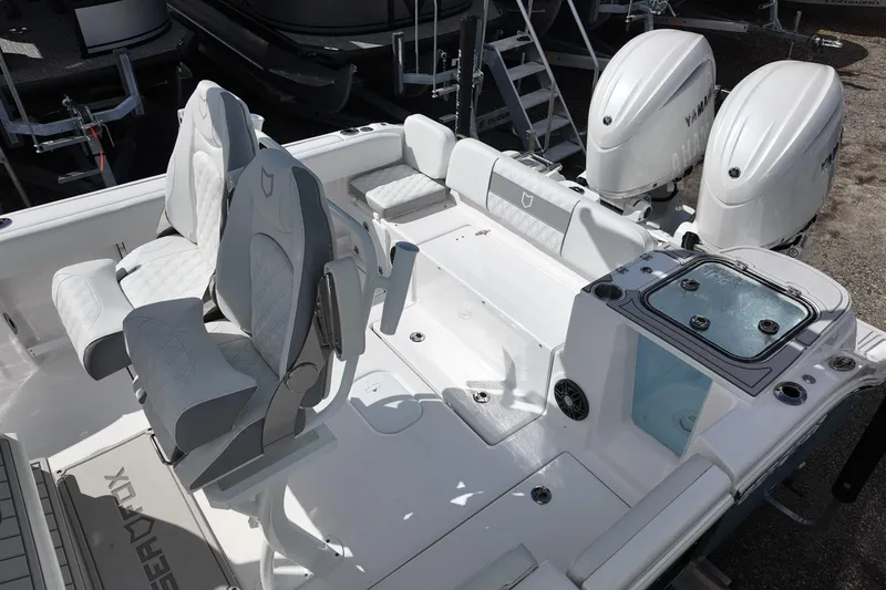 Slide: The Image of 2026 Sea Fox 268 Commander boat interior with dual Yamaha engines and luxury seating. - 11