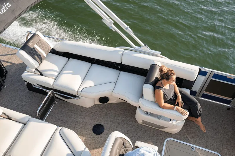 Slide: The Image of Woman relaxing on Barletta Lusso 23 M boat, 2026 model. - 5