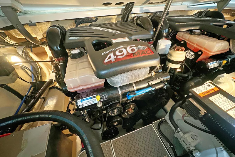 Slide: The Image of Engine compartment of a 2005 Formula 330 Sun Sport boat with MerCruiser 496 MAG engines. - 27