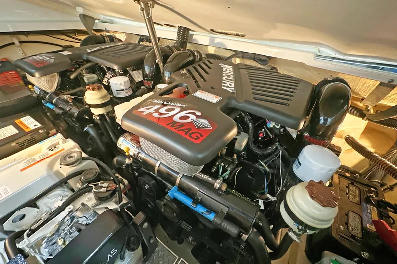 Slide: The Image of Engine compartment of a 2005 Formula 330 Sun Sport with twin MerCruiser 496 MAG engines. - 28