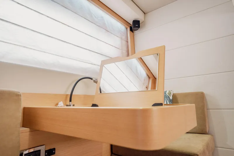 Slide: The Image of Interior of 2013 Prestige 500S yacht with wooden vanity and mirror. - 25