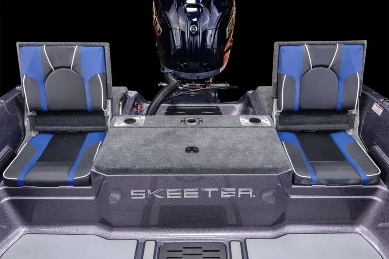Slide: The Image of Manufacturer Provided Image: 2026 Skeeter Solera 189 boat interior with dual blue and gray seats. - 21
