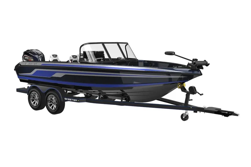 Slide: The Image of Manufacturer Provided Image: 2026 Skeeter Solera 189 boat on trailer, sleek design, blue and black color scheme. - 23