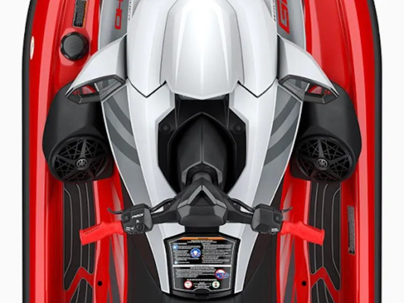 Slide: The Image of 2025 Yamaha WaveRunner GP HO in red and white, top view. - 3