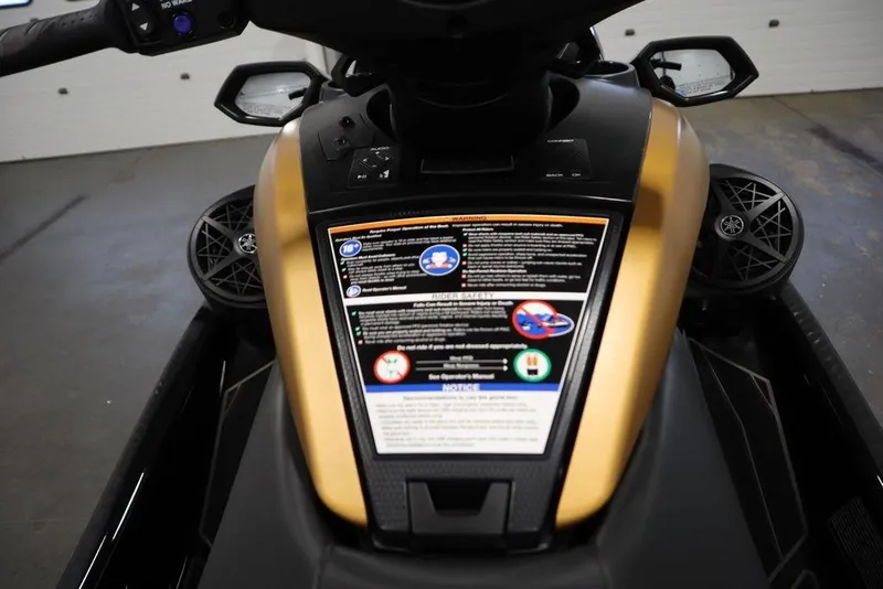 Slide: The Image of 2025 Yamaha WaveRunner FX Cruiser HO dashboard with control panel and safety instructions. - 17