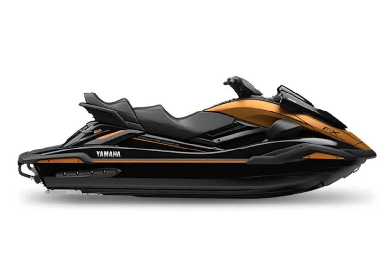 Slide: The Image of 2025 Yamaha WaveRunner FX Cruiser HO in sleek black and orange design. - 27