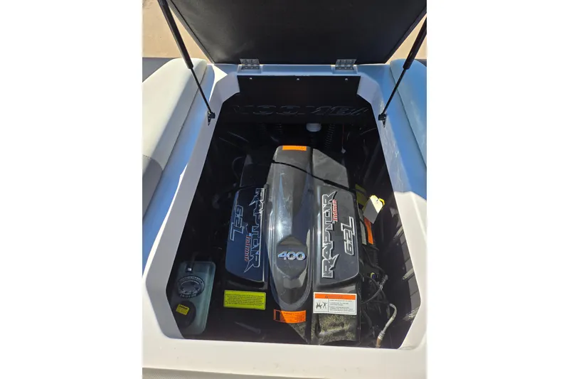Slide: The Image of 2020 Moomba Helix boat engine compartment with Raptor 6.2L motor. - 25
