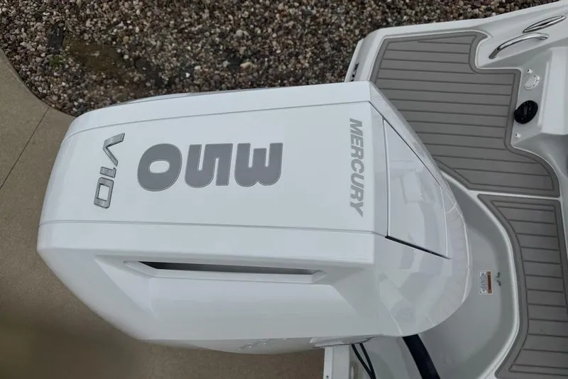 Slide: The Image of 2025 Crownline 270 XSS boat with Mercury V10 outboard engine, top view. - 4