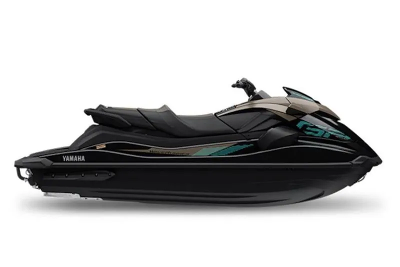Slide: The Image of 2024 Yamaha WaveRunner GP SVHO, sleek black design, side view. - 26