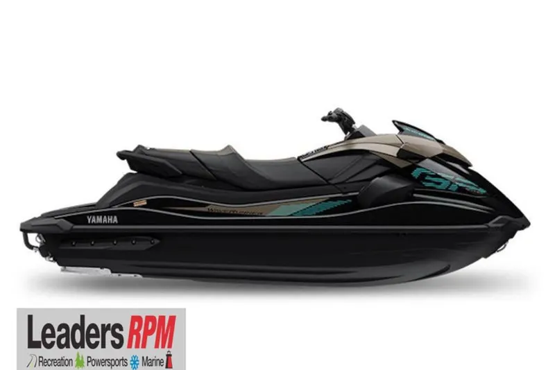 Slide: The Image of 2024 Yamaha WaveRunner GP SVHO jet ski, sleek black design, side view. - 25