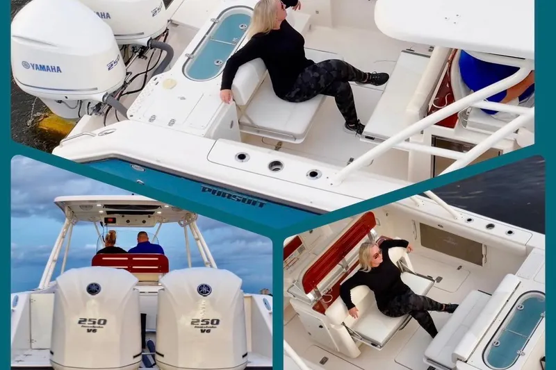 Slide: The Image of 2014 Pursuit S 280 Sport boat with Yamaha engines, featuring comfortable seating and stylish design. - 33