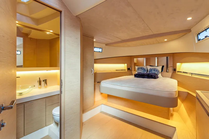Slide: The Image of Luxurious interior of 2024 Solaris Power 44 yacht with modern bedroom and bathroom. - 24