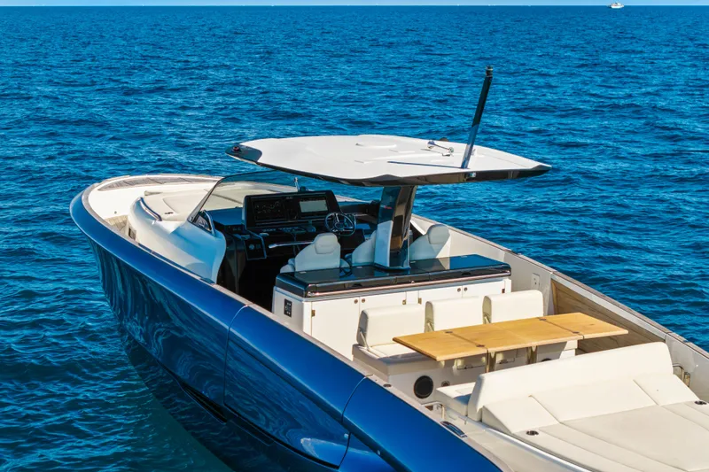Slide: The Image of 2024 Solaris Power 44 yacht on open sea, featuring sleek design and modern amenities. - 8