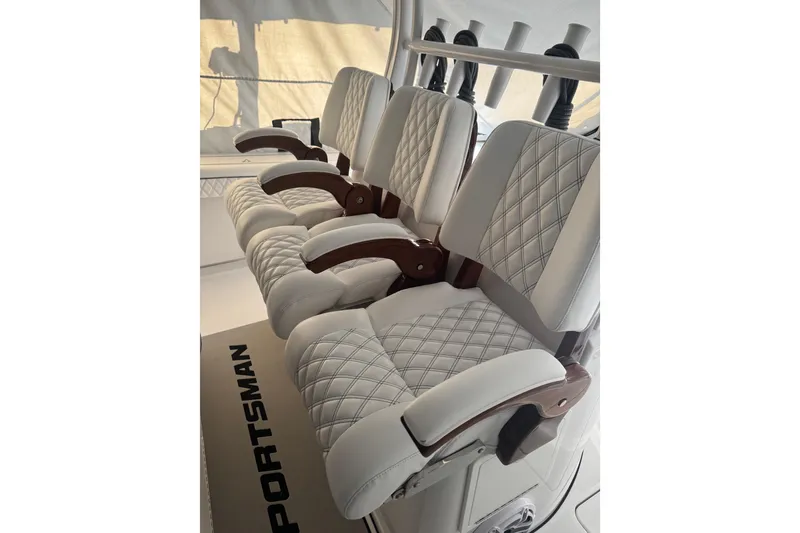 Slide: The Image of 2021 Sportsman Open 352 Center Console boat with luxurious quilted seating. - 10