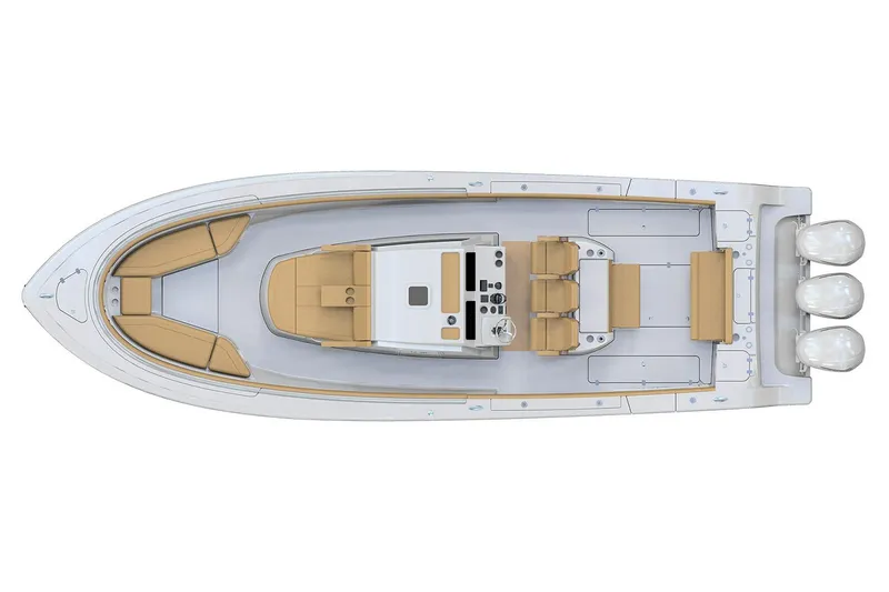 Slide: The Image of Covered 2021 Sportsman Open 352 Center Console on a boat lift by the dock. - 26