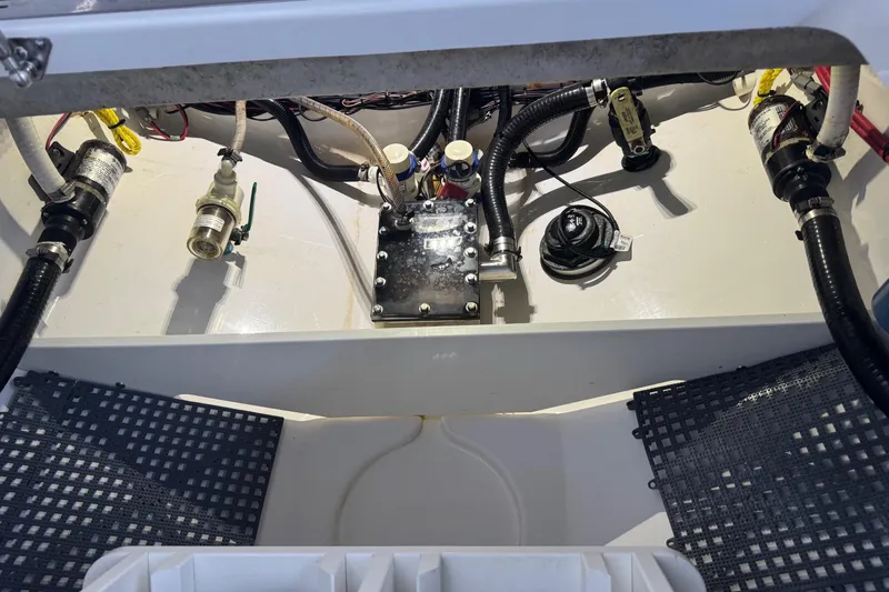 Slide: The Image of 2021 Sportsman Open 352 Center Console boat interior wiring and plumbing system. - 40