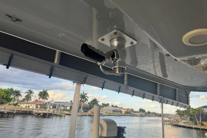 Slide: The Image of 2021 Sportsman Open 352 Center Console boat detail with scenic waterfront view. - 51