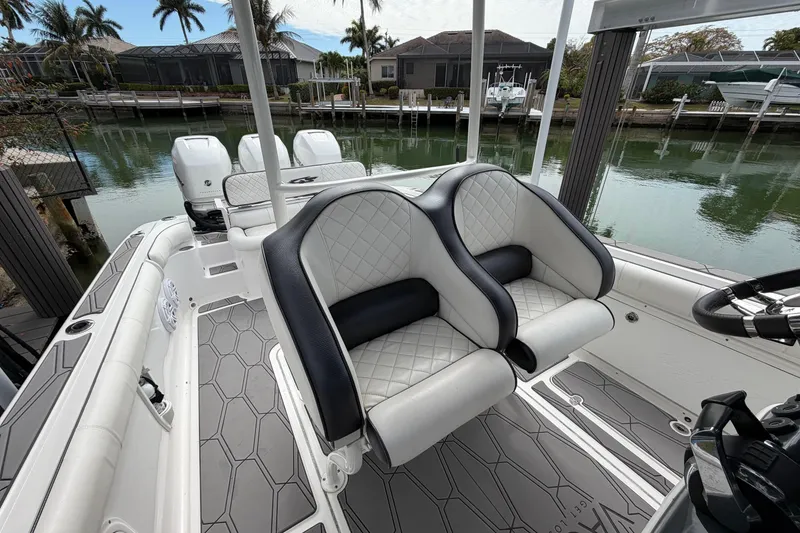 Slide: The Image of 2020 Glasstream 360 SCX boat interior with luxury seating and modern design. - 14