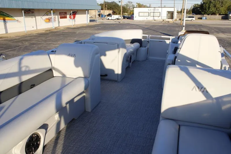 Slide: The Image of 2026 Avalon VLS QUAD LOUNGER 21 pontoon boat interior with spacious seating. - 35