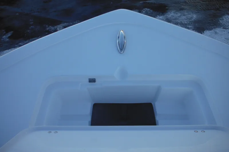 Slide: The Image of 2026 Tidewater 220 LXF boat interior detail with storage compartment. - 18