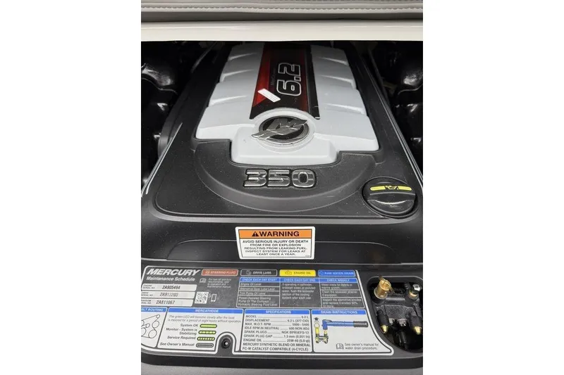 Slide: The Image of Engine of 2026 Crownline 288 SS boat, featuring Mercury 6.2L V8, 350 horsepower. - 15
