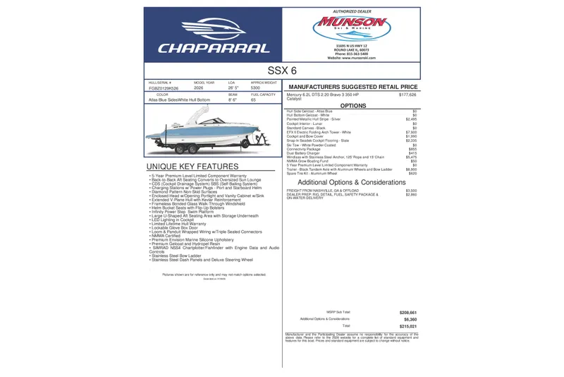 The Image of 2026 Chaparral SSX 6 boat specifications and features sheet. - 14