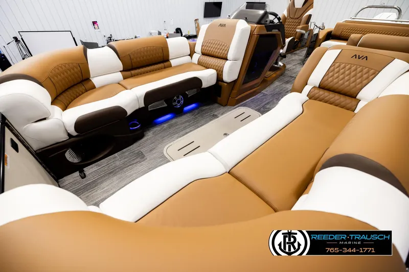 Slide: The Image of Luxurious interior of 2026 Avalon Excalibur LTD FL boat with plush seating and modern design. - 10