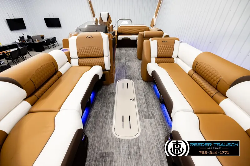 Slide: The Image of Luxurious interior of 2026 Avalon Excalibur LTD FL boat with plush seating and modern design. - 13