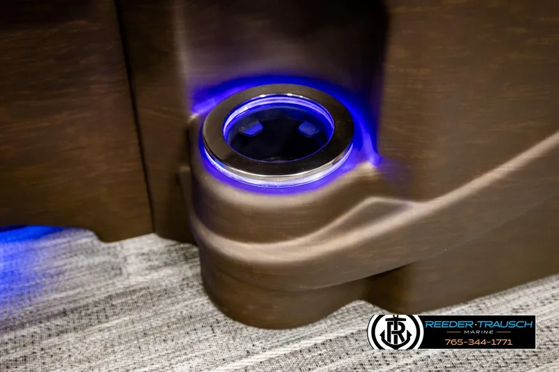 Slide: The Image of Illuminated cup holder in 2026 Avalon Excalibur LTD FL boat interior. - 49