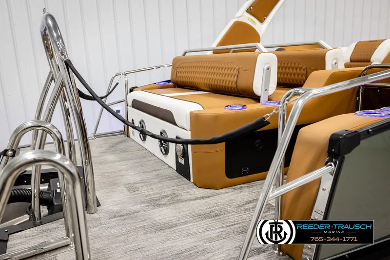 Slide: The Image of 2026 Avalon Excalibur LTD FL boat interior with luxurious seating and modern design. - 53