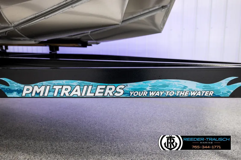 Slide: The Image of PMI Trailers branding on Avalon Excalibur LTD FL 2026 boat trailer. - 59