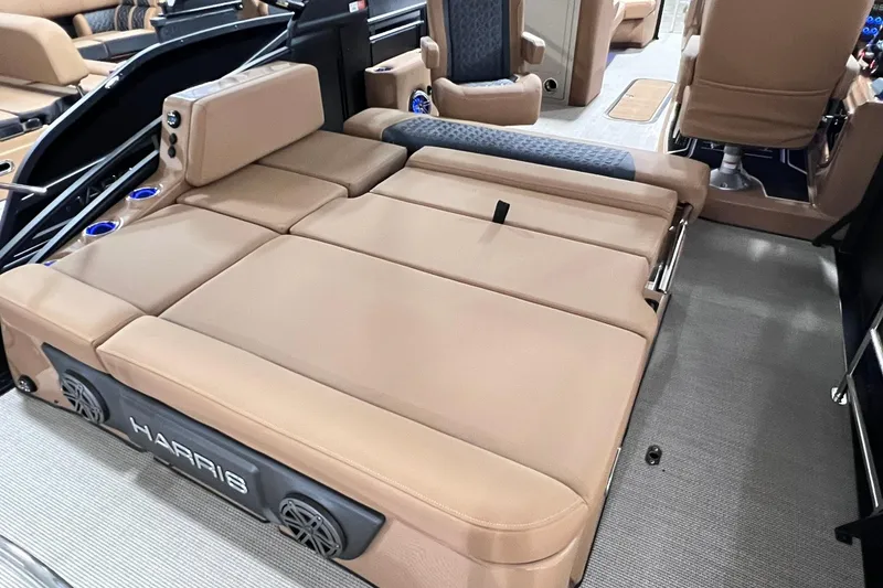 Slide: The Image of Luxurious interior of 2025 Harris Solstice 230 boat with plush seating and modern design. - 8