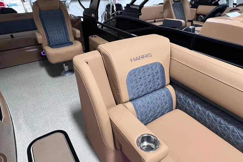 Slide: The Image of Luxurious interior of 2025 Harris Solstice 230 pontoon boat with plush seating. - 5