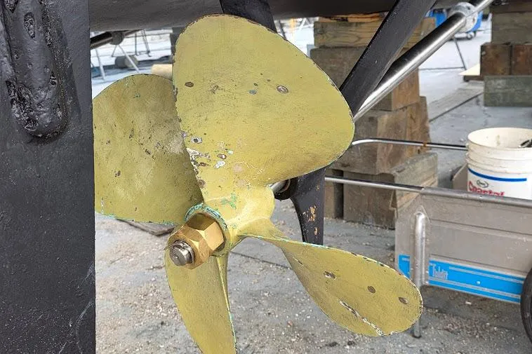 Slide: The Image of Propeller of 1993 McKinna 48 Pilothouse yacht in dry dock. - 119