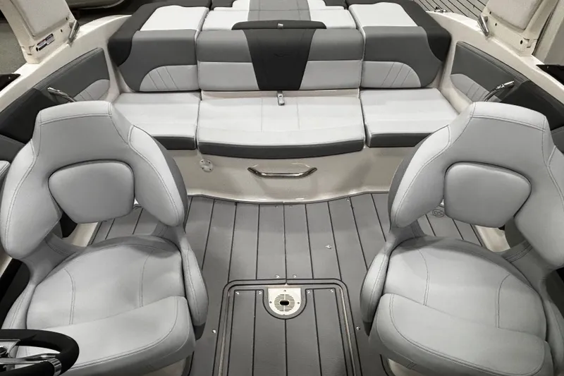 Slide: The Image of Interior of 2026 Chaparral 21 SSi boat with gray seating and modern design. - 34