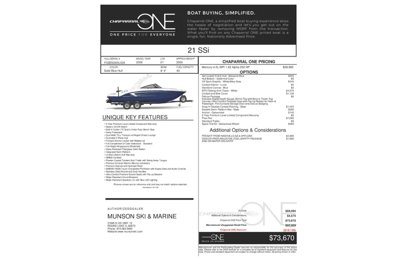 Slide: The Image of 2026 Chaparral 21 SSi boat brochure with pricing, features, and options. - 38