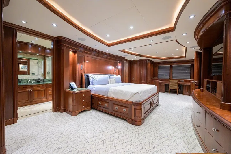 Slide: The Image of Luxurious yacht bedroom with elegant wood finishes, C & G Boatworks Explorer 2011 model. - 56