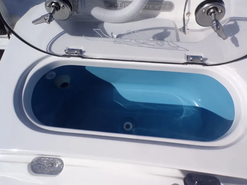 Slide: The Image of Tidewater 2110BMT 2026 boat hatch with blue interior. - 21