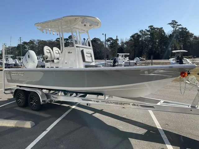 Slide: The Image of 2026 Sea Pro 230 Bay Boat on trailer outdoors. - 4