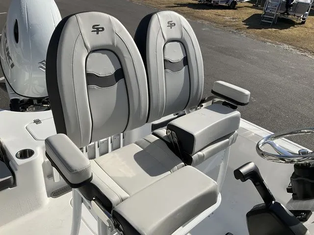 Slide: The Image of 2026 Sea Pro 230 Bay Boat seats in gray leather. - 9