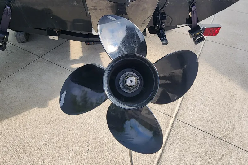 Slide: The Image of 2023 Crestliner XF 179 boat propeller on concrete surface. - 5