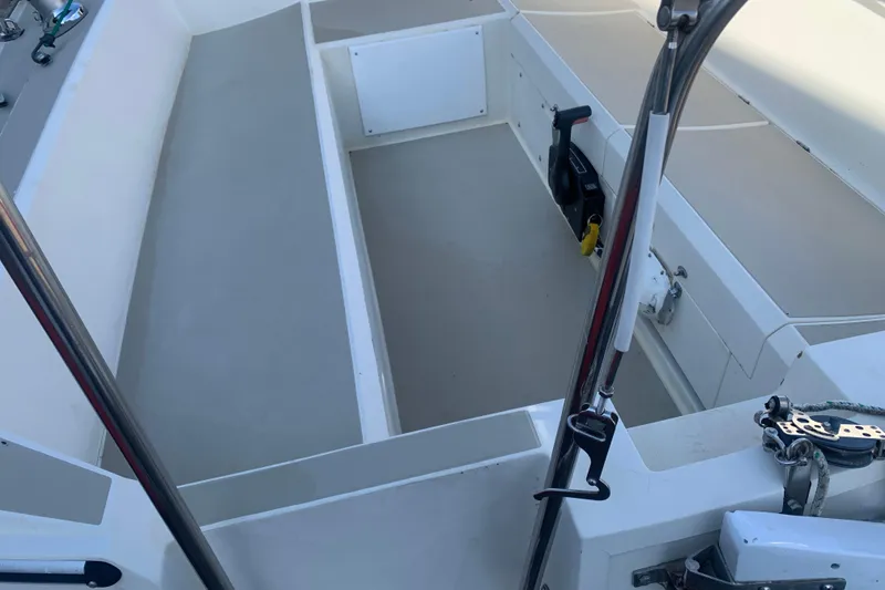 Slide: The Image of 1985 Oday 272 sailboat cockpit with seating and control panel. - 25