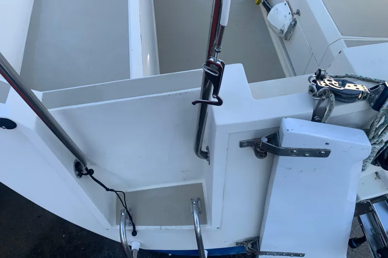 Slide: The Image of 1985 Oday 272 sailboat cockpit with rigging and hardware details. - 27