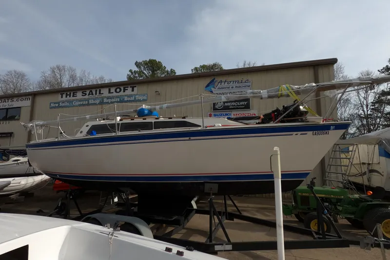 Slide: The Image of 1985 Oday 272 sailboat on trailer at The Sail Loft, ready for maintenance. - 4