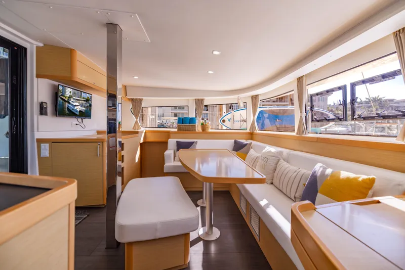 Slide: The Image of Interior of a 2018 Lagoon 42 yacht with modern design. - 13