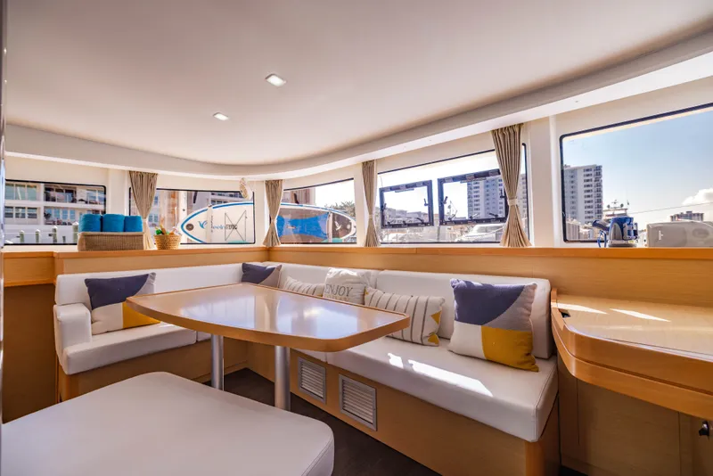 Slide: The Image of Interior of a 2018 Lagoon 42 yacht with modern design. - 33
