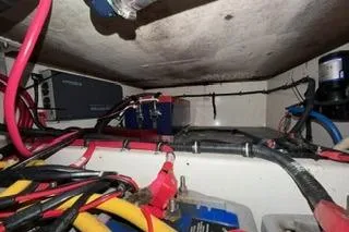 Slide: The Image of 2007 Hydra-Sports Vector 3300 CC boat wiring and electrical components in the engine compartment. - 14
