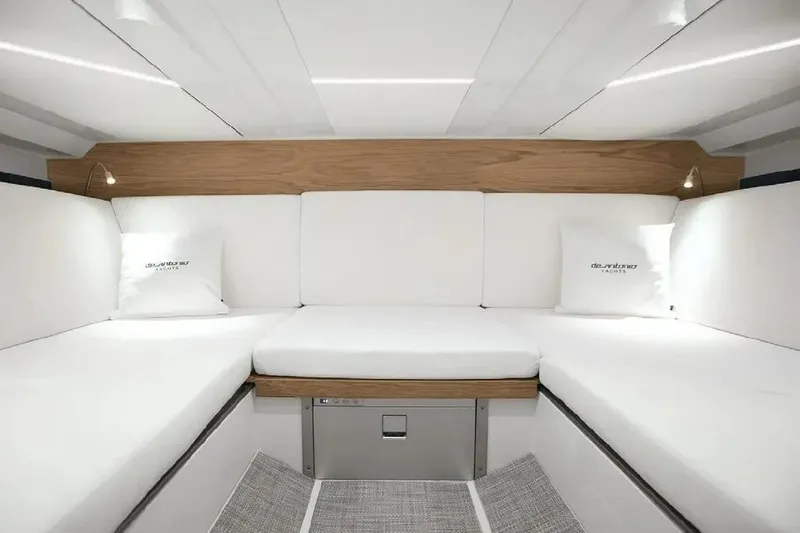 Slide: The Image of Interior of De Antonio Yachts D36 CABIN 2026 with white upholstery. - 11