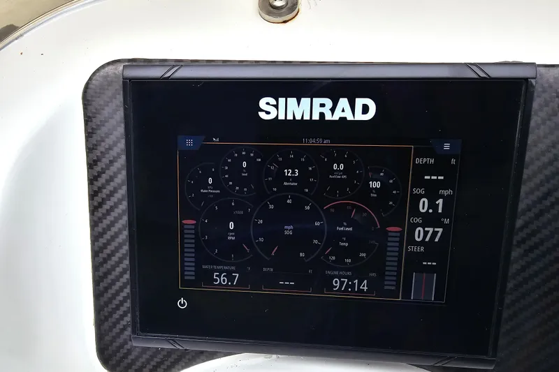Slide: The Image of Simrad display on 2020 Walker Bay Generation 360 boat showing navigation and engine data. - 19